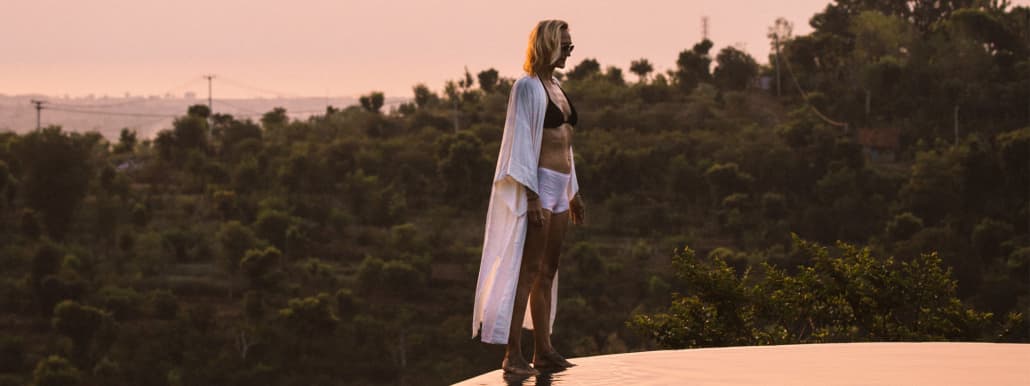 Mariska Hohmann at dusk overlooking a valley in Bali